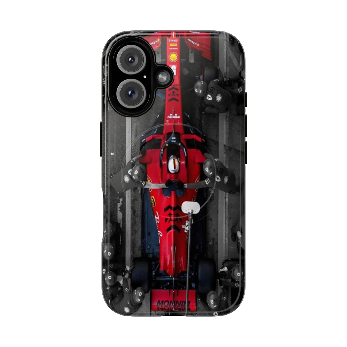 Durable Formula 1 inspired magnetic phone case with a sleek, racing-themed design.