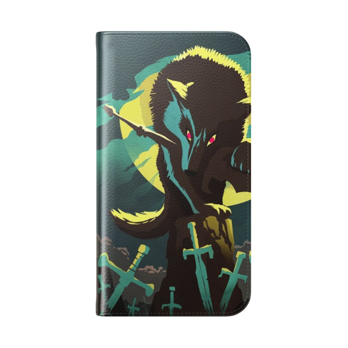 Artwork of Sif the Great Grey Wolf from the Dark Souls video game on a flip cover phone case - Folded Back