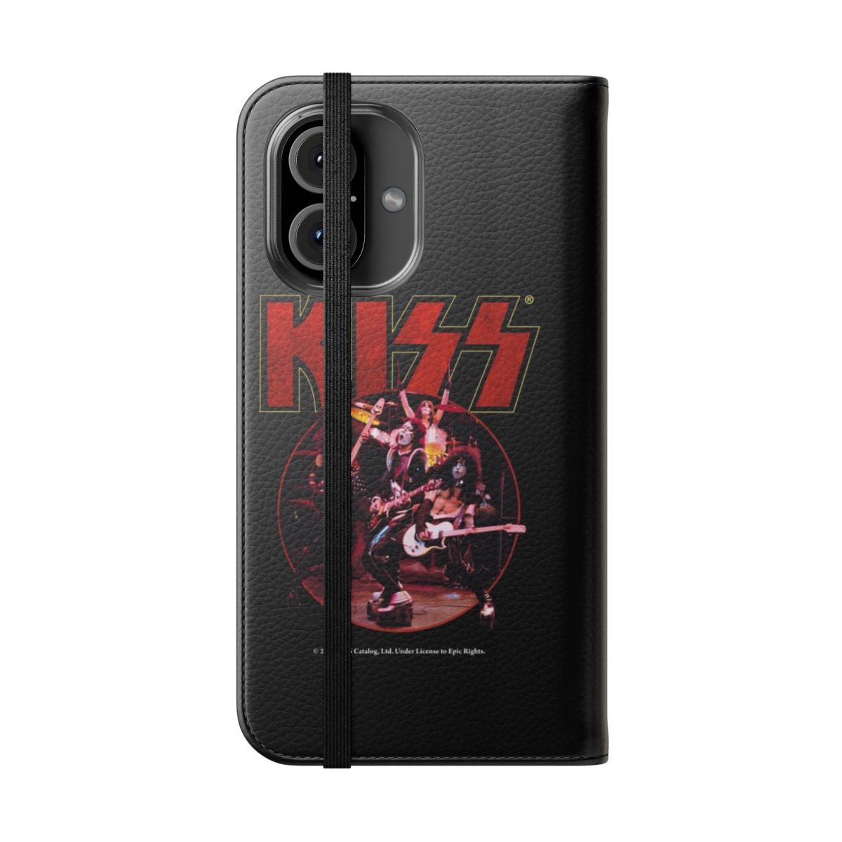 "Stylish phone case featuring the iconic Kiss band logo and artwork" - Folded Front