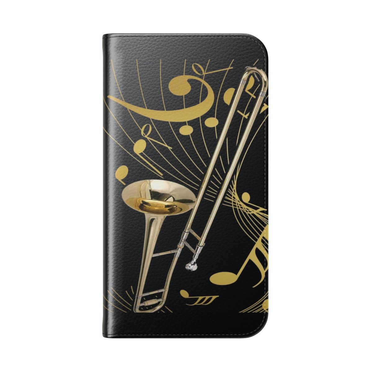 Trombone and music note design on a custom phone case - Folded Back