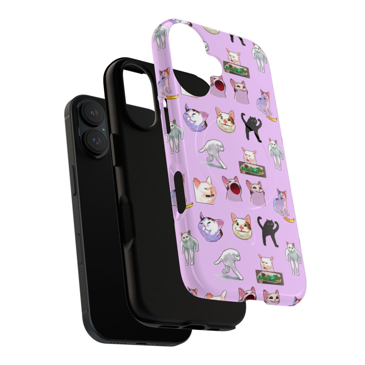 Quirky phone case featuring cursed cat meme imagery - Layers