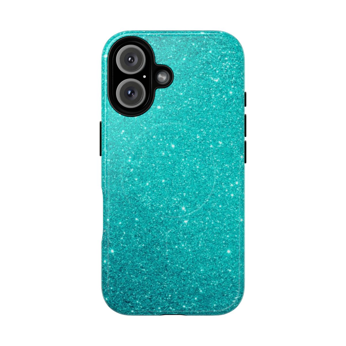 Robin's egg blue phone case with silver glitter gradient and magnetic tough design