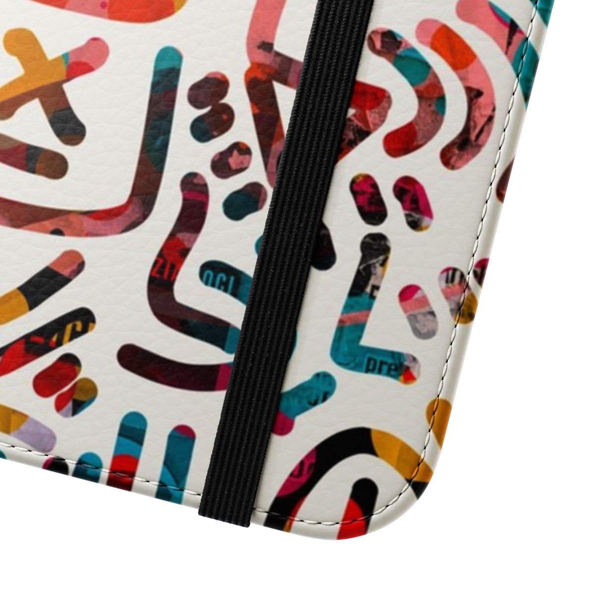 Vibrant graffiti-inspired flip cover phone case with abstract symbols and designs - Close Up