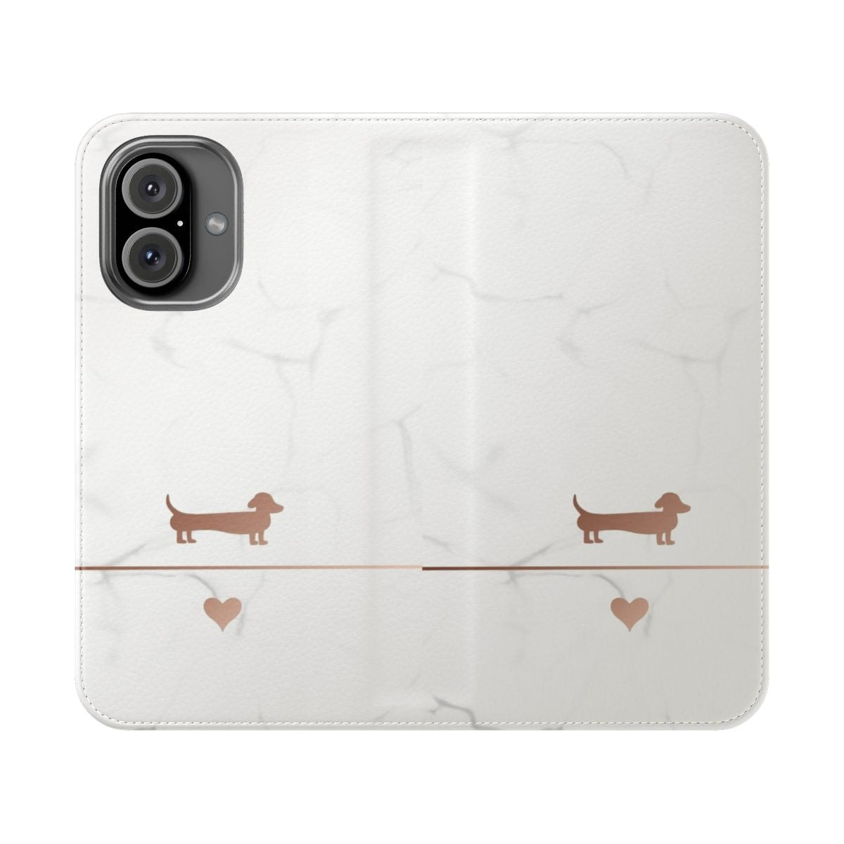 Rose gold and marble dachshund phone case with a cute, minimalist design