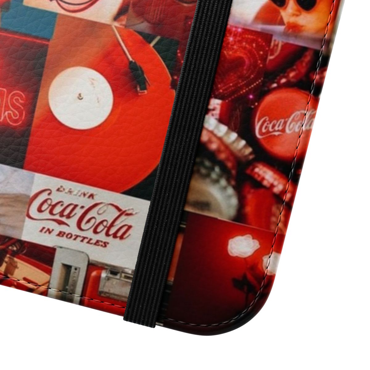 Vintage red aesthetic collage design on a flip phone case - Close Up