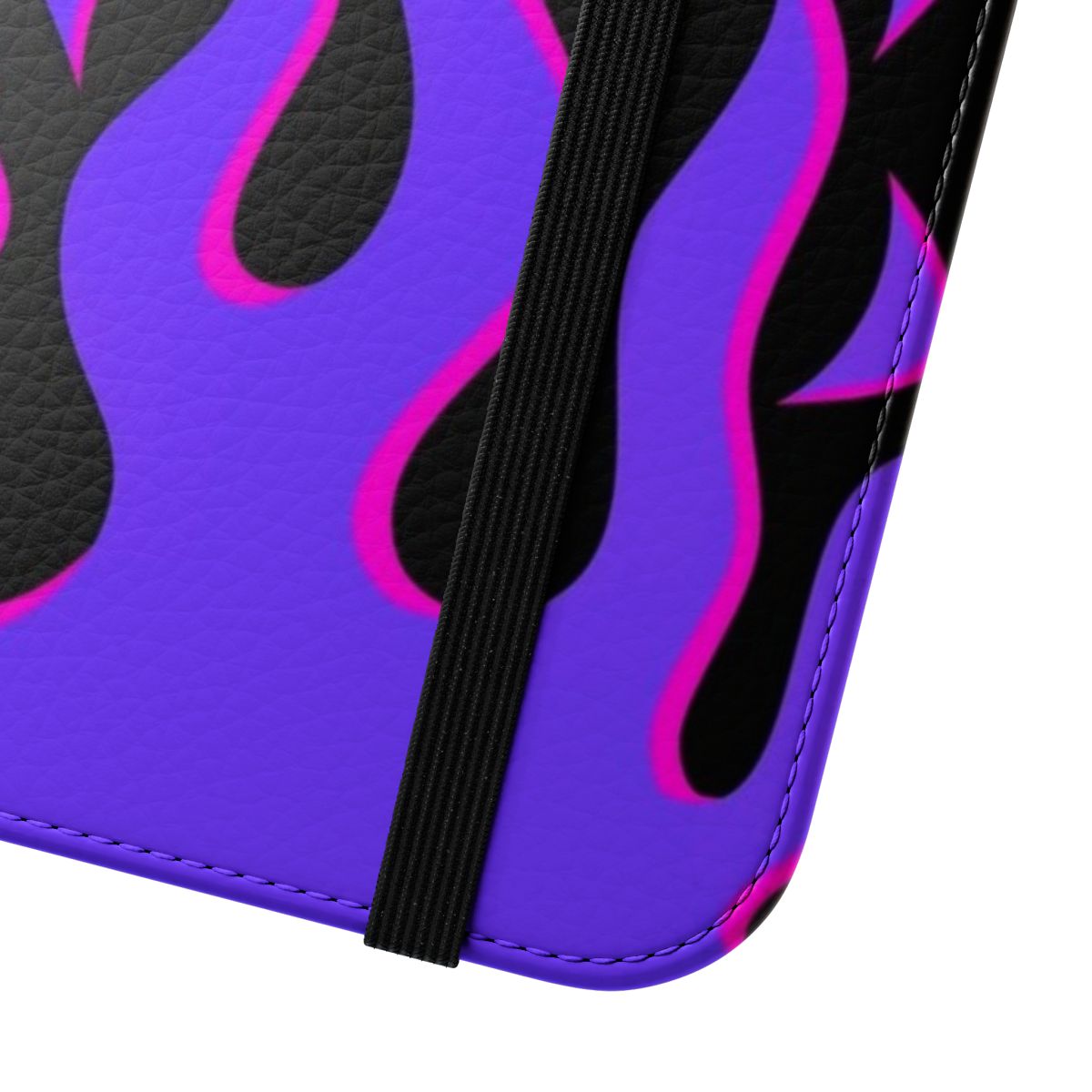 Purple and pink flame-patterned flip cover phone case - Close Up