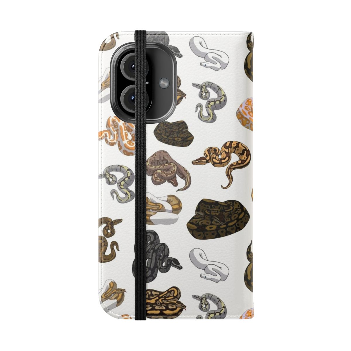 Flip cover phone case with a ball python snake pattern design - Folded Front