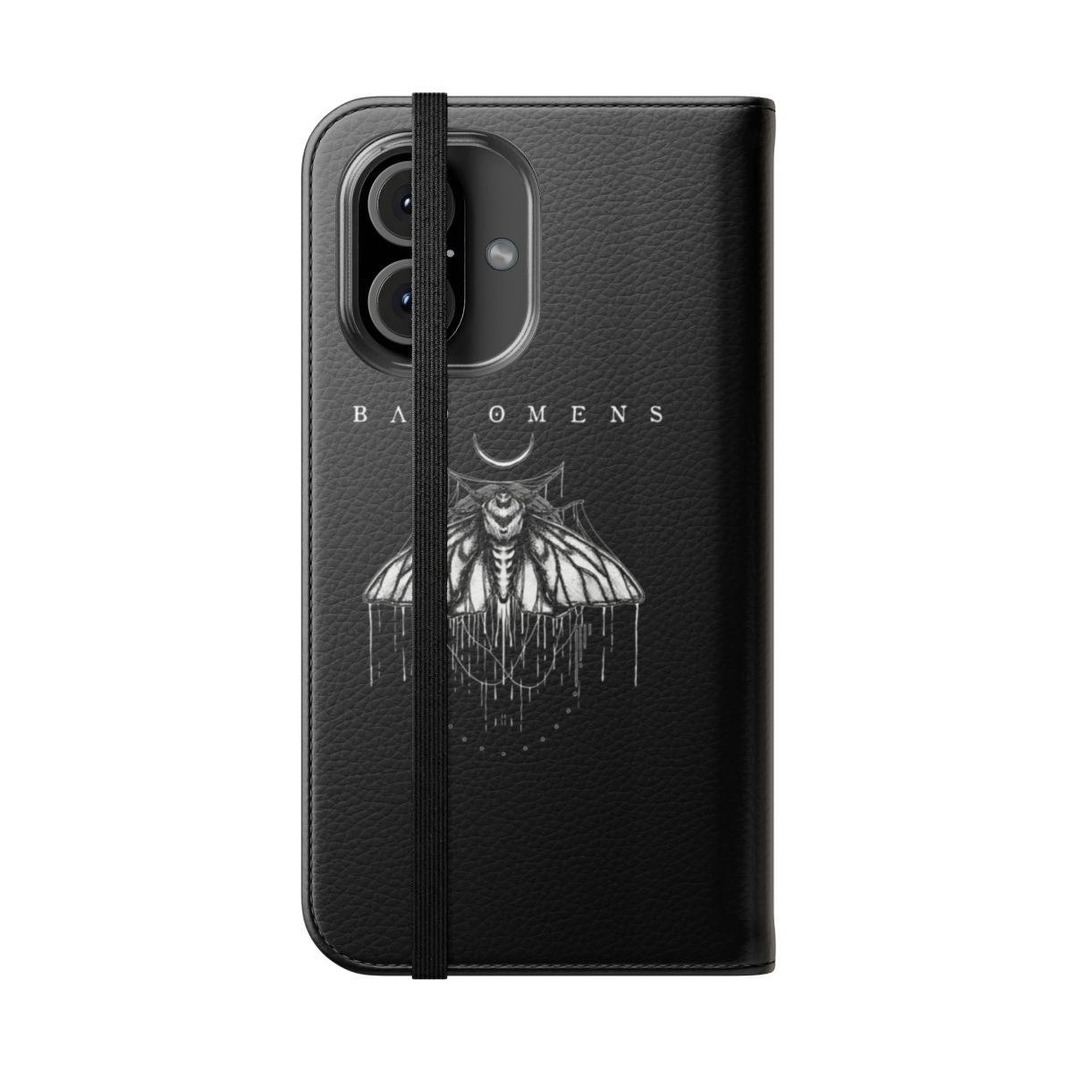 Moth-themed phone case with a dark, metalcore-inspired design - Folded Front