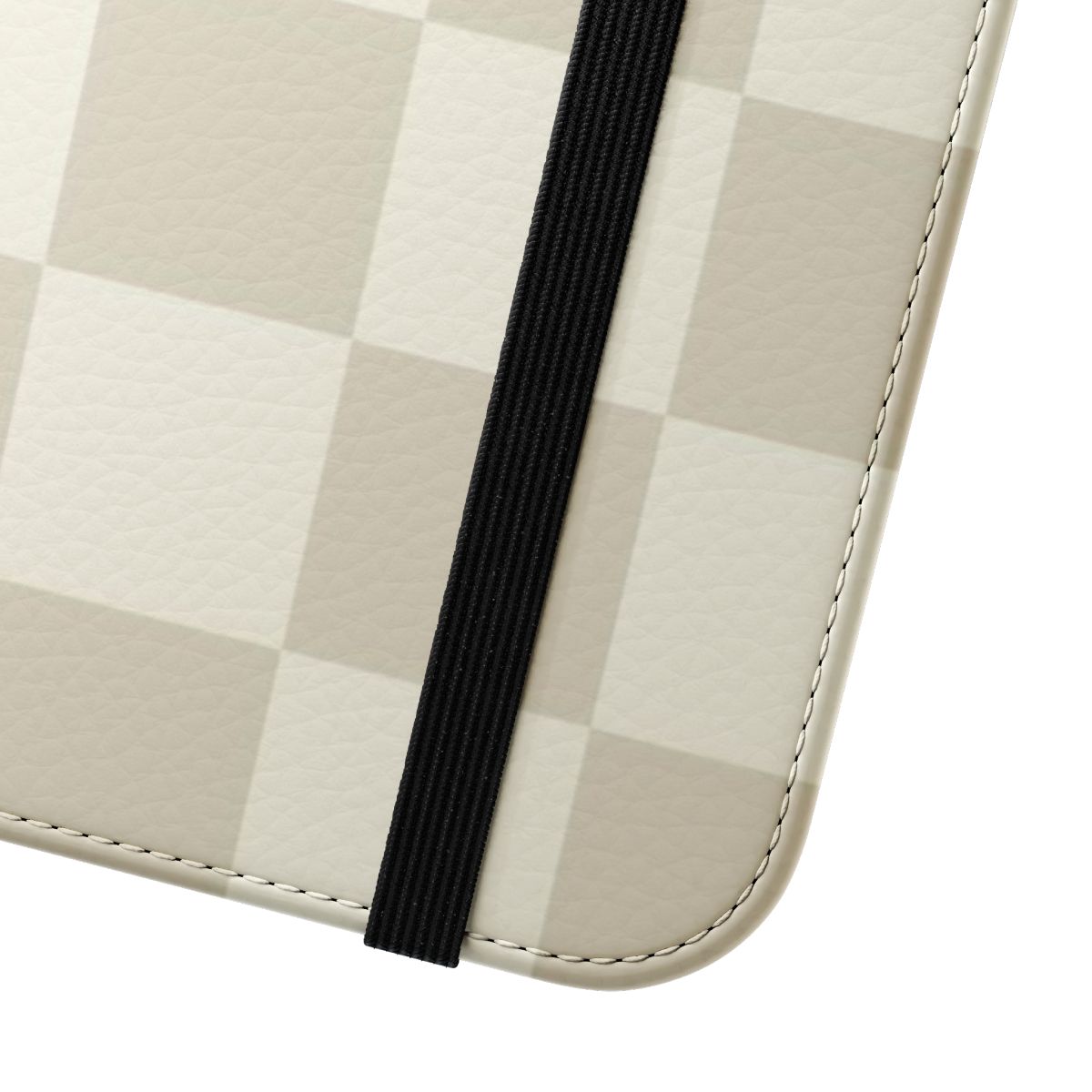 Checkerboard pattern phone case in mushroom beige and cream colors - Close Up