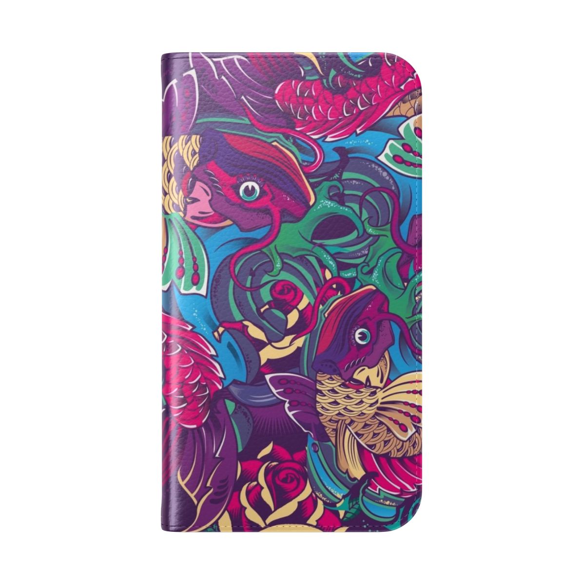 Koi fish tattoo design on a smartphone flip cover case - Folded Back