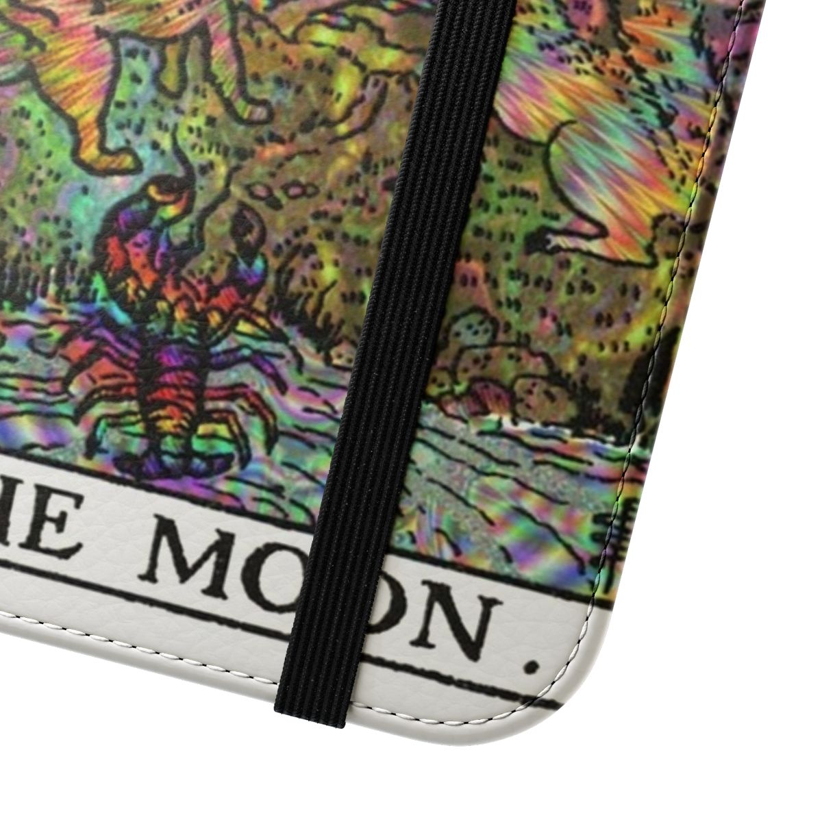 Colorful psychedelic tarot moon design on a phone case - Close Up