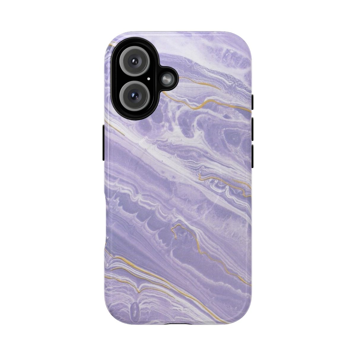 Purple and gold marble textured phone case with a modern, abstract design