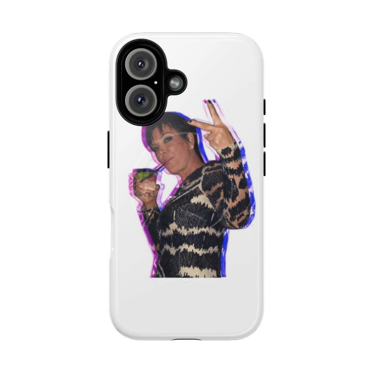 Edgy phone case with Kris Jenner peace sign graphic