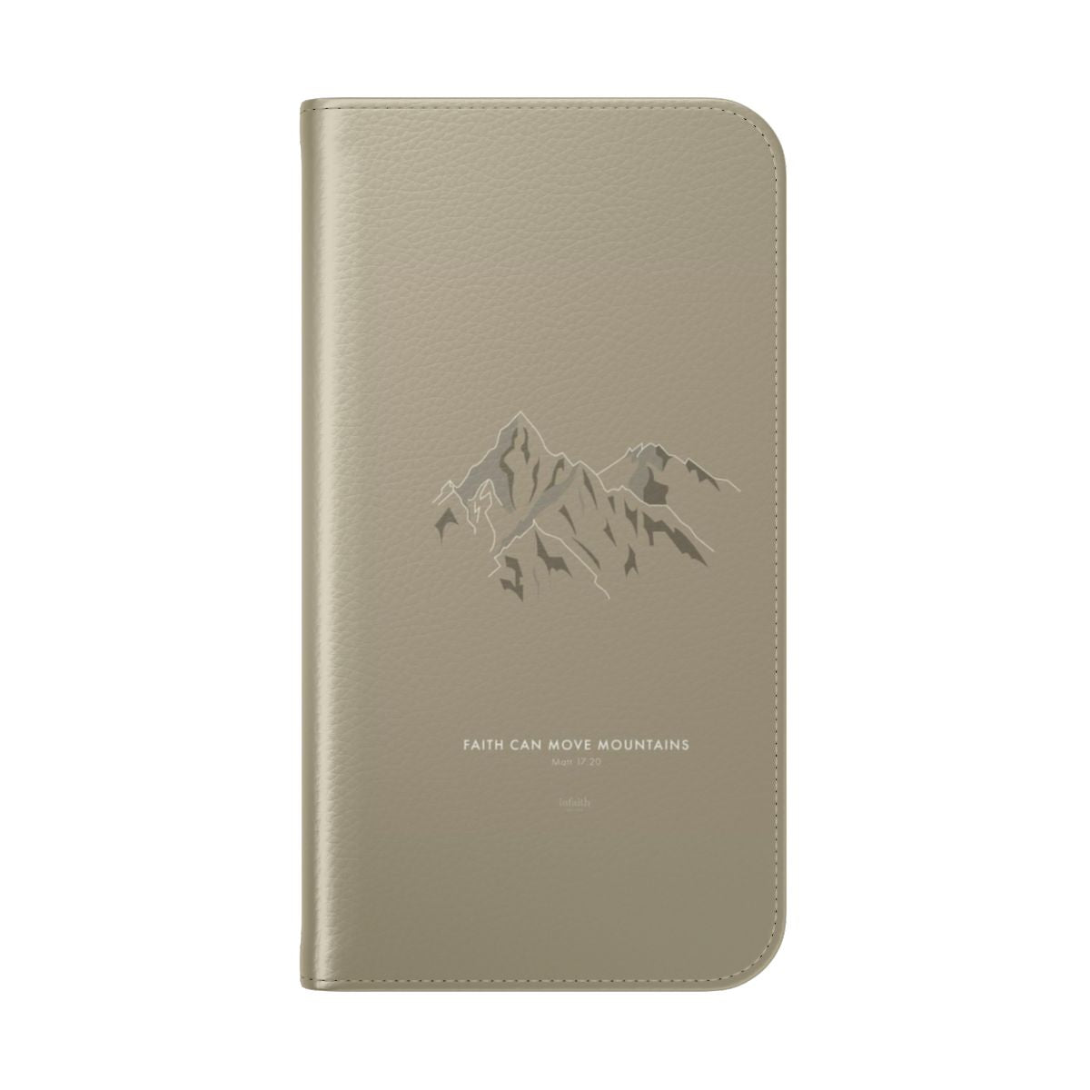 Flip cover phone case with a mountains and Christian design - Folded Back