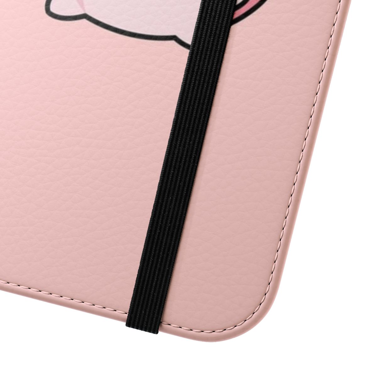 Cute hand-drawn illustration of a pink axolotl on a flip phone case - Close Up