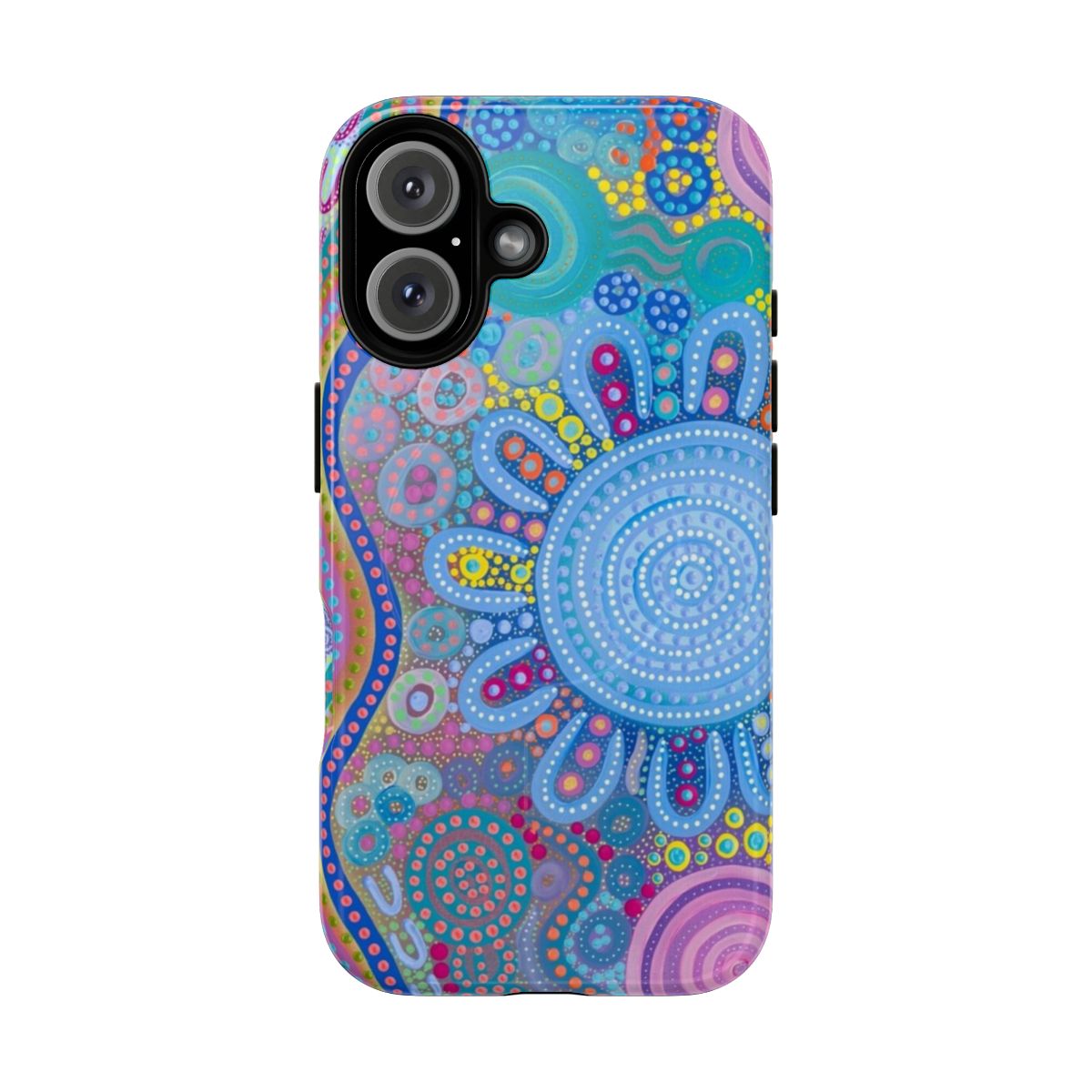 Magnetic phone case featuring an indigenous family gathering design