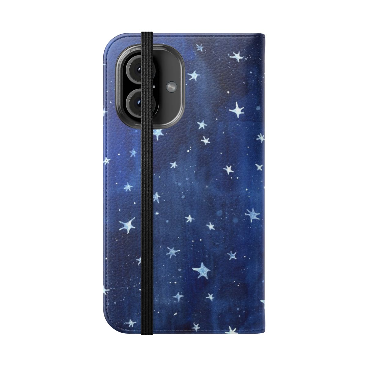 Flip phone case with a starry night watercolor illustration - Folded Front