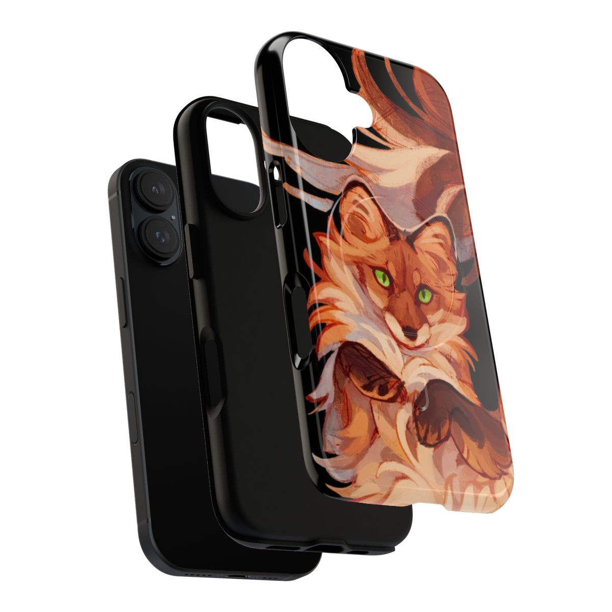 Magnetic phone case featuring a playful red fox in nature - Layers