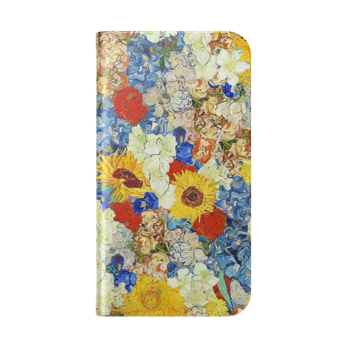 Colorful phone case featuring a digital collage design inspired by the artwork of Vincent Van Gogh. - Folded Back