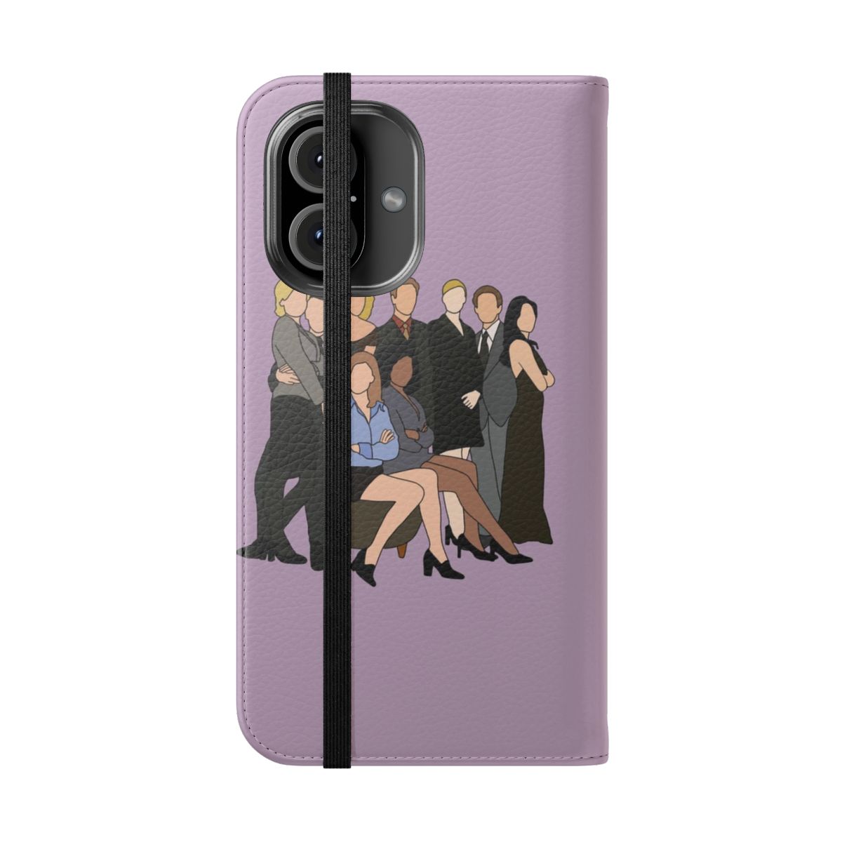 Flip cover phone case featuring Ally McBeal and other characters from the 90s TV show. - Folded Front