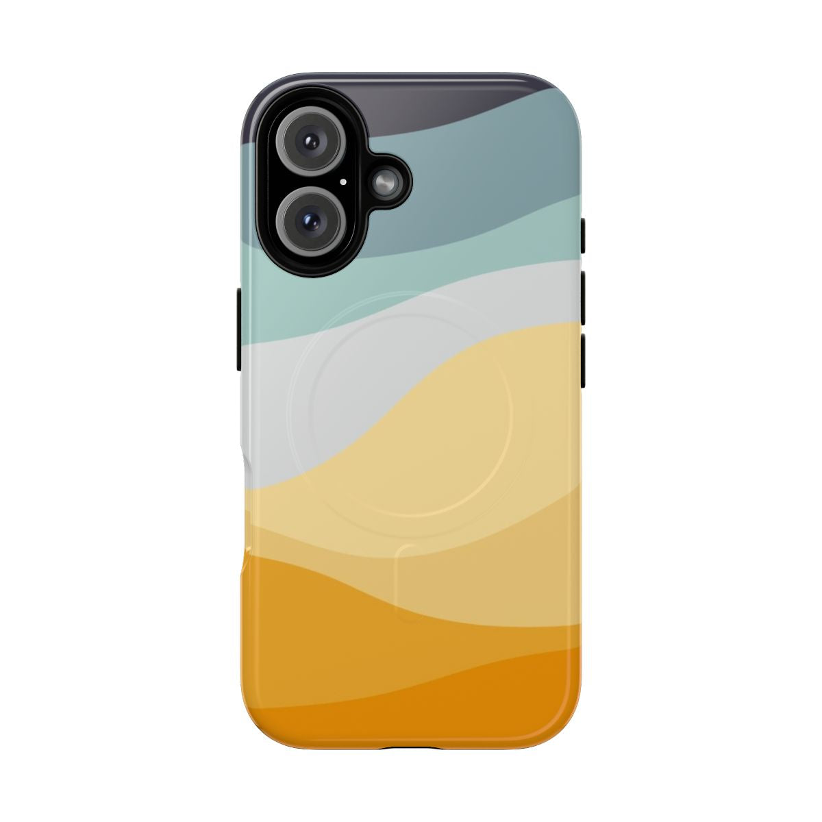 Minimalist phone case with abstract, retro-style wave patterns