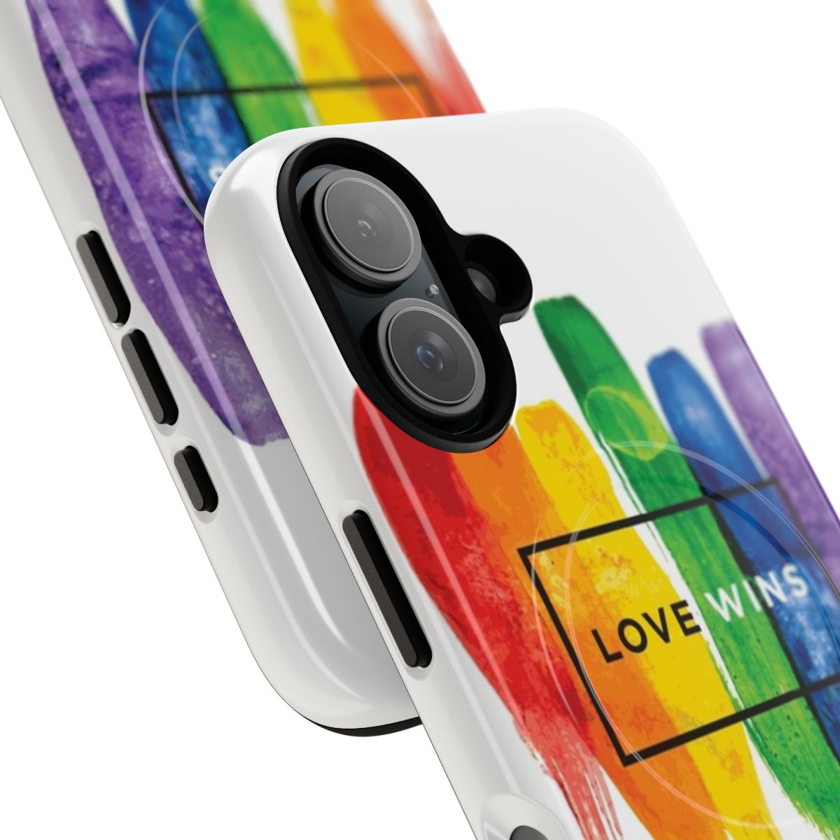 Vibrant LGBTQ pride rainbow watercolor design on a magnetic tough phone case - Detail