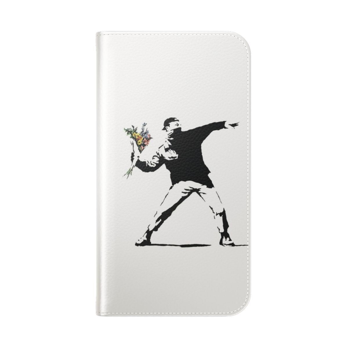 Artistic phone case cover featuring a stenciled flower man design in street art style - Folded Back