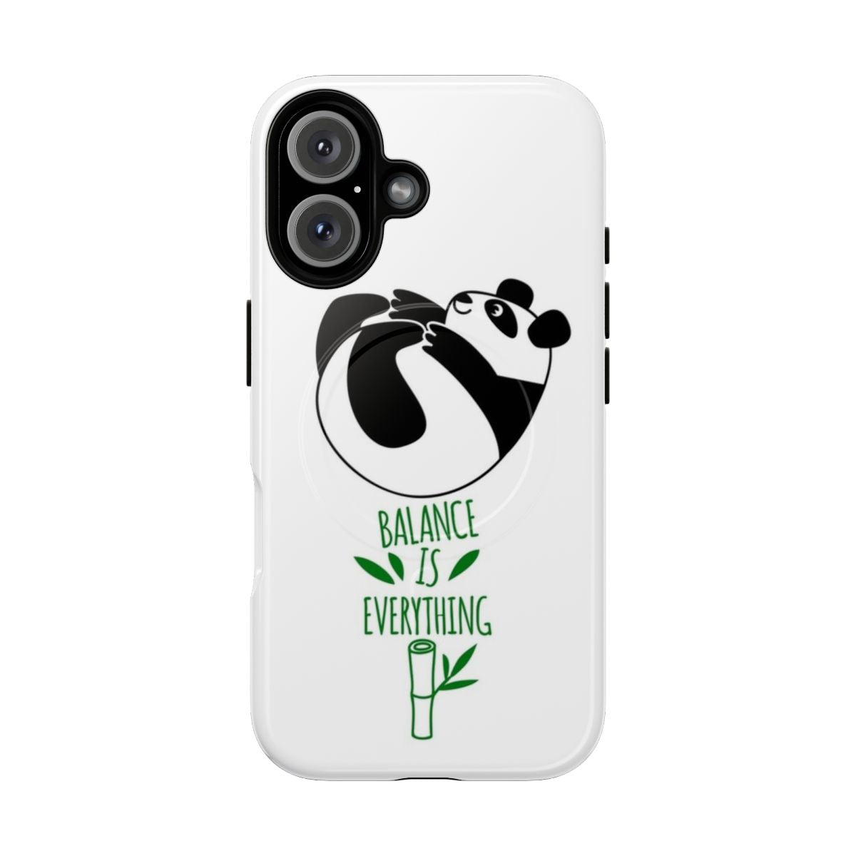 Tumbling panda on a magnetic tough phone case design, emphasizing balance and motivation