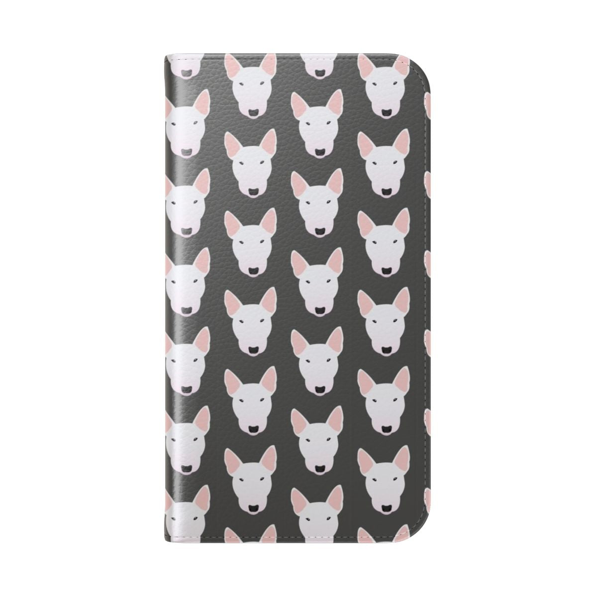 Image of a white miniature bull terrier on a flip cover phone case - Folded Back