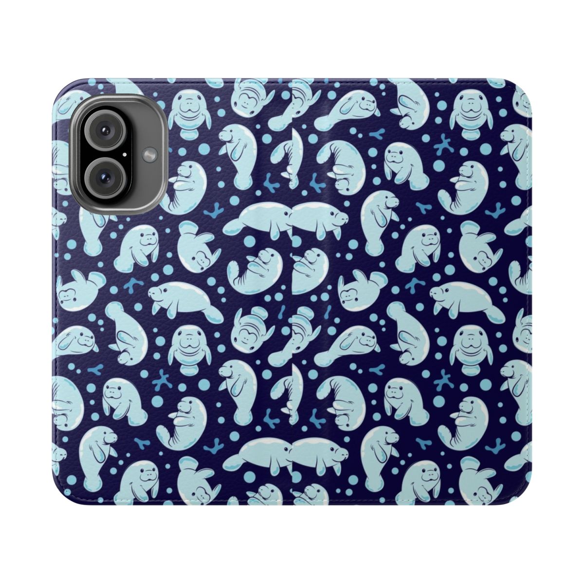 Manatee pattern blue underwater phone case with cute sea cow design