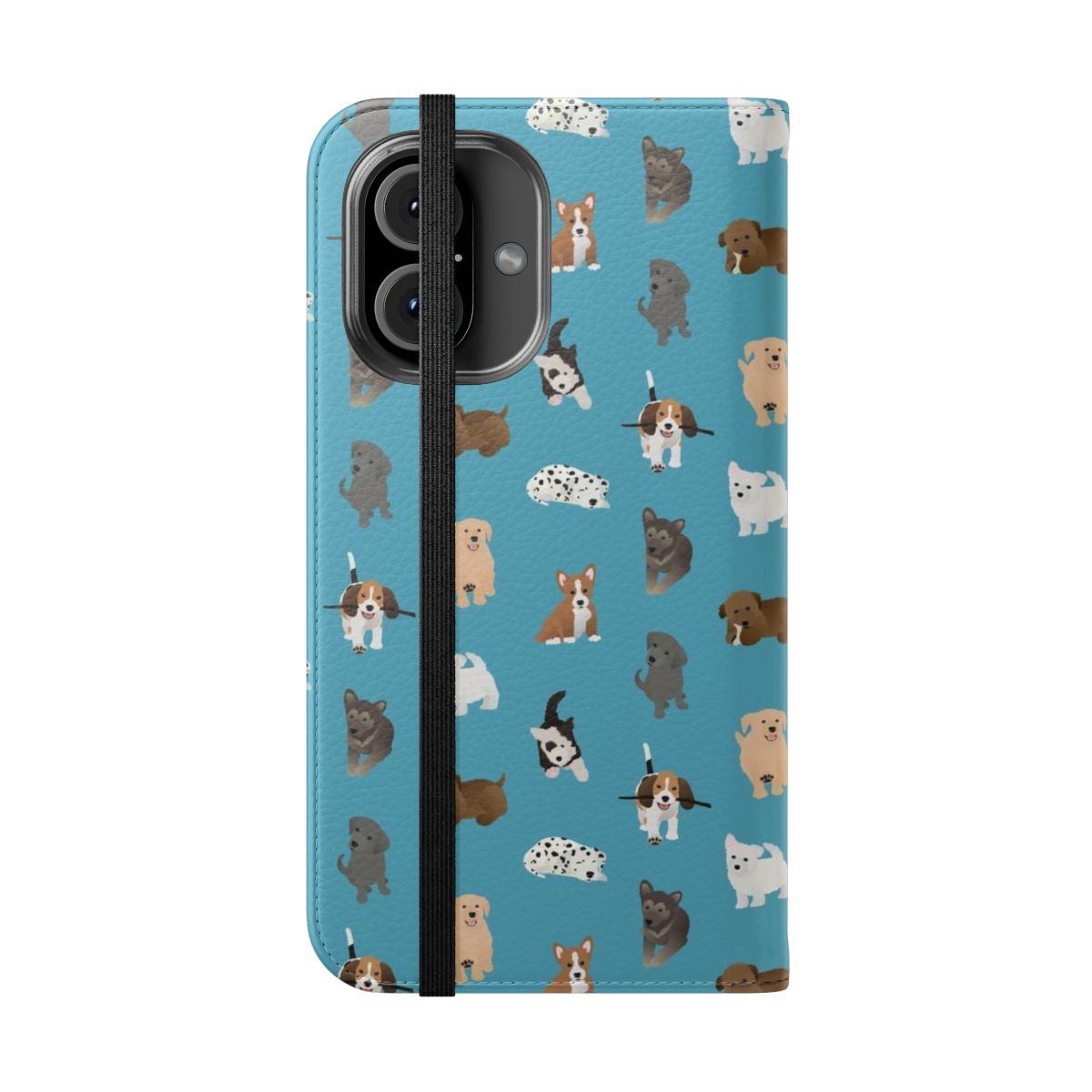 Flip cover phone case with a cute puppy pattern design - Folded Front