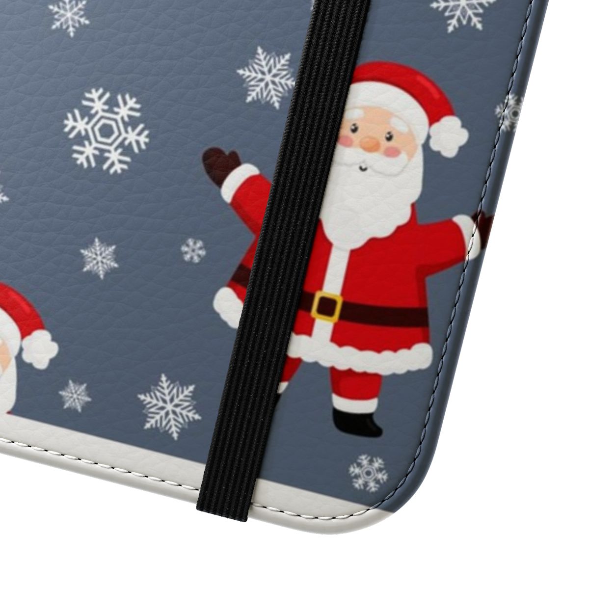 Festive Christmas phone case with jolly Santa Claus and snowflake pattern - Close Up