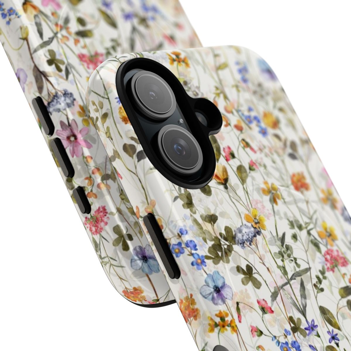 Watercolor floral phone case with vibrant wildflowers in a summer meadow design - Detail