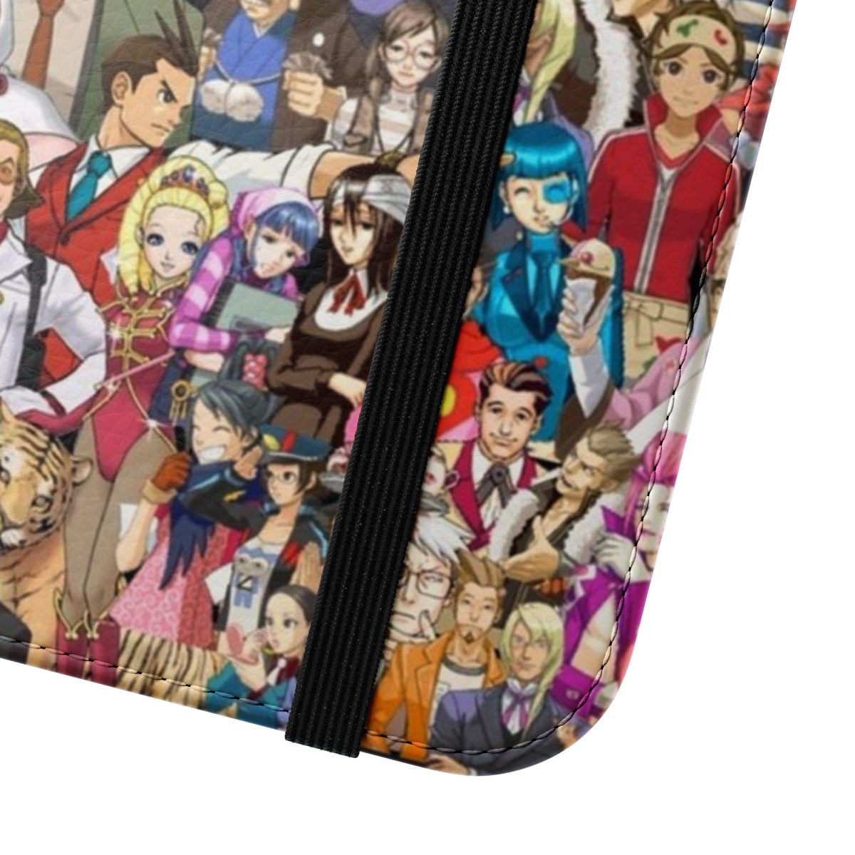 Ace Attorney-inspired flip cover phone case featuring iconic characters and legal themes - Close Up