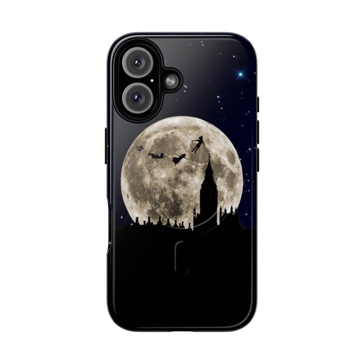 Magnetic phone case with a Disney-inspired celestial design featuring a moon, stars, and silhouette of a tower.