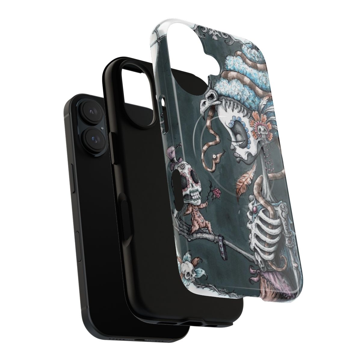 Tough phone case with dark, gothic, and occult-inspired design featuring skulls, snakes, and voodoo imagery - Layers