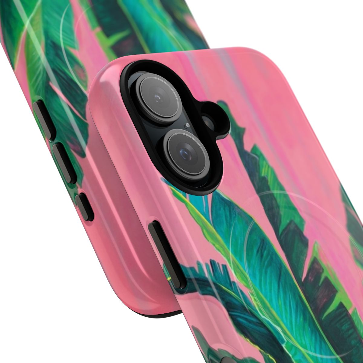 Colorful tropical leaves, plants, and ferns on a magnetic tough phone case - Detail