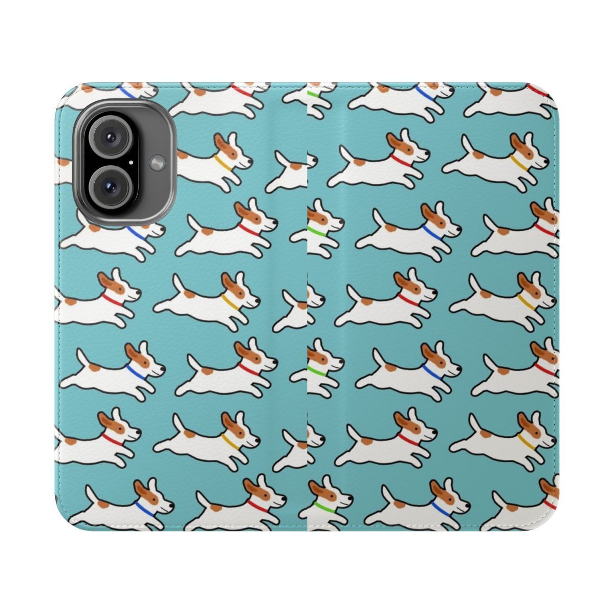 Cute cartoon illustration of a Jack Russell Terrier dog on a flip cover phone case