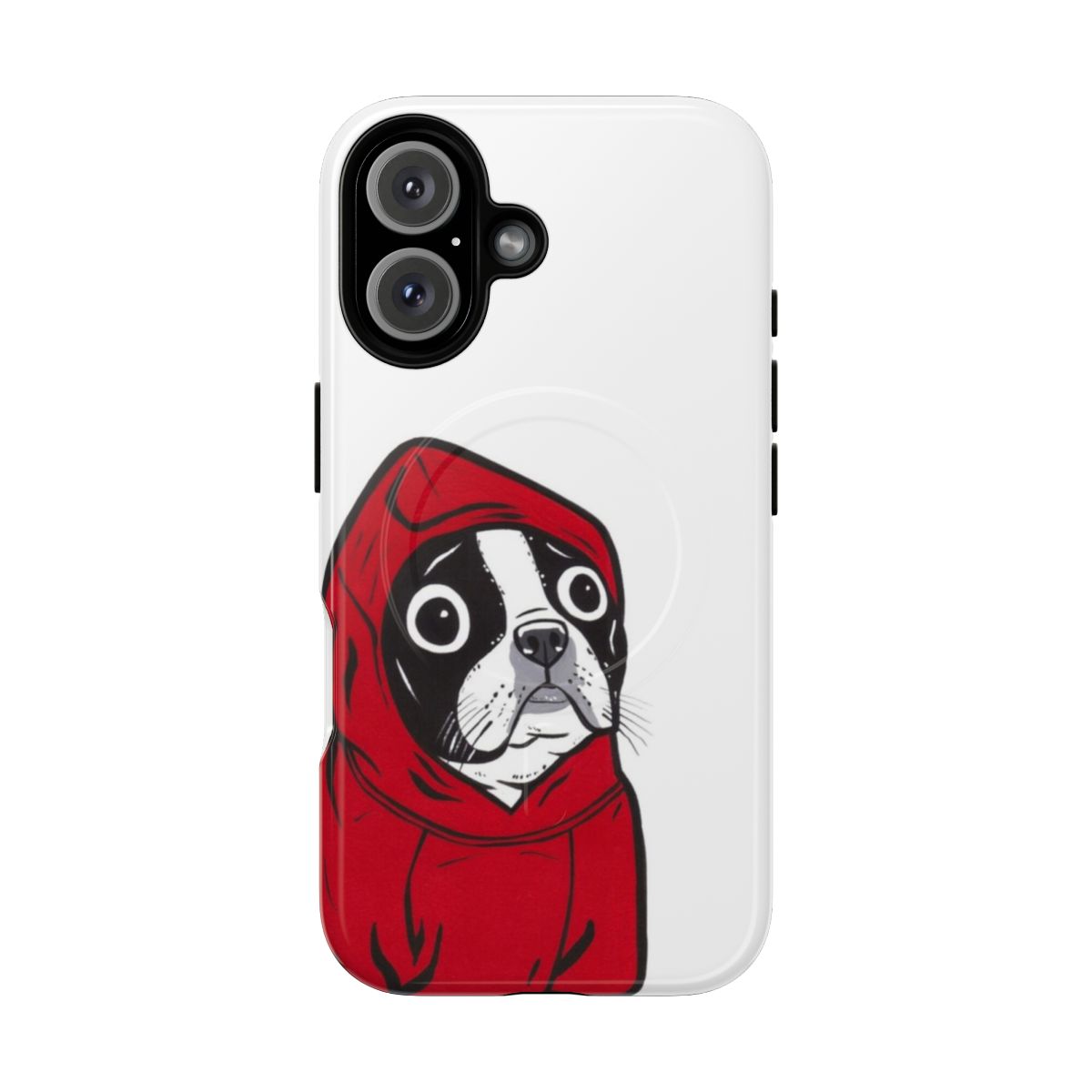 Whimsical red boston terrier design on a magnetic phone case