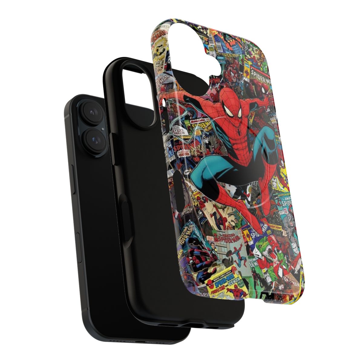 Colorful spider-themed phone case with retro comic book design - Layers