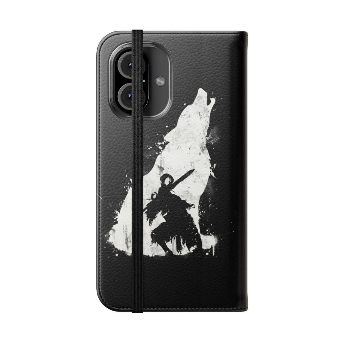 A dark and mystical flip phone case featuring the Abyss Warrior design, inspired by the popular video game Dark Souls. - Folded Front