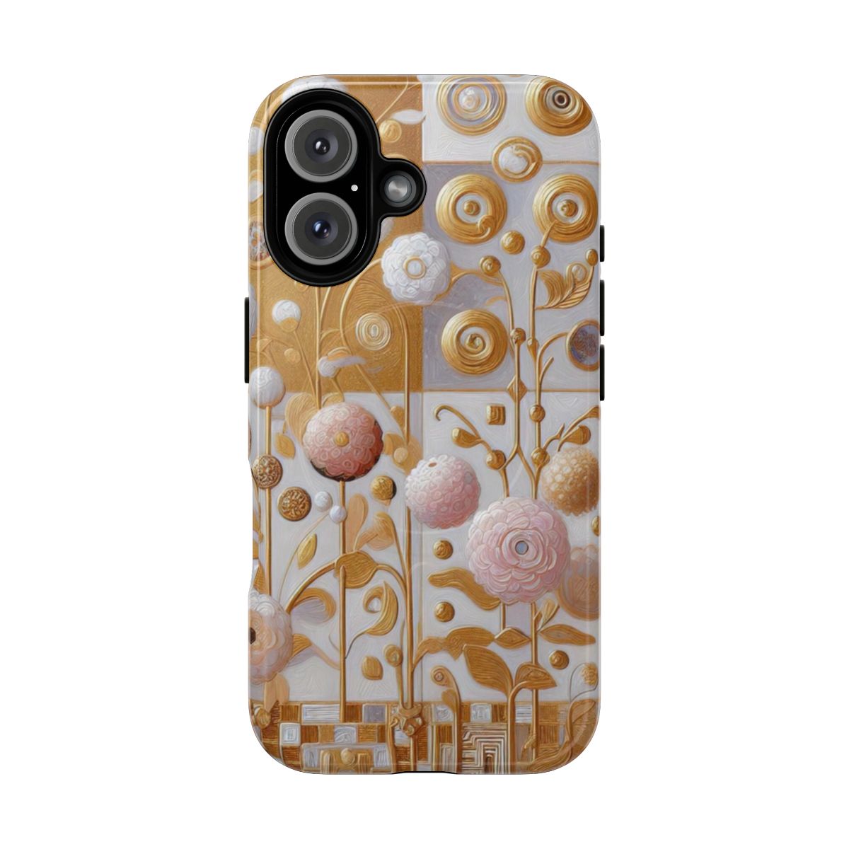 Artistic floral phone case featuring Gustav Klimt's iconic gold leaf design