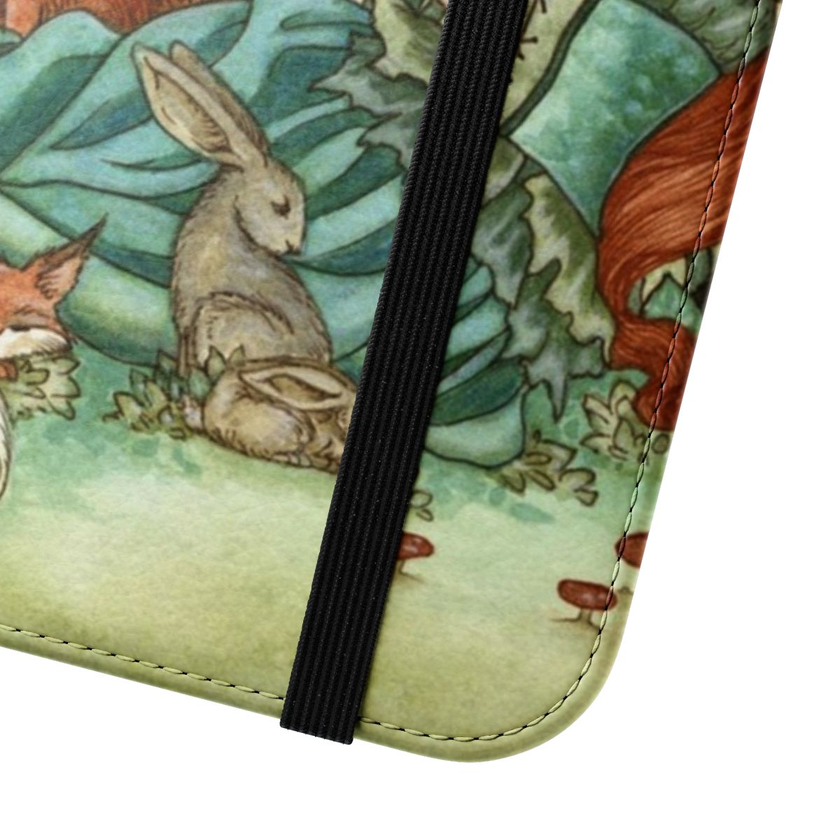 Whimsical fantasy-themed flip phone case with nature motifs - Close Up