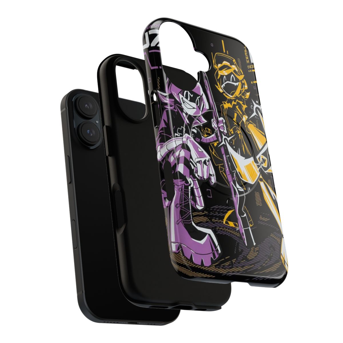 A durable, magnetic phone case featuring the characters and symbols from the popular series "Murder Drones". - Layers