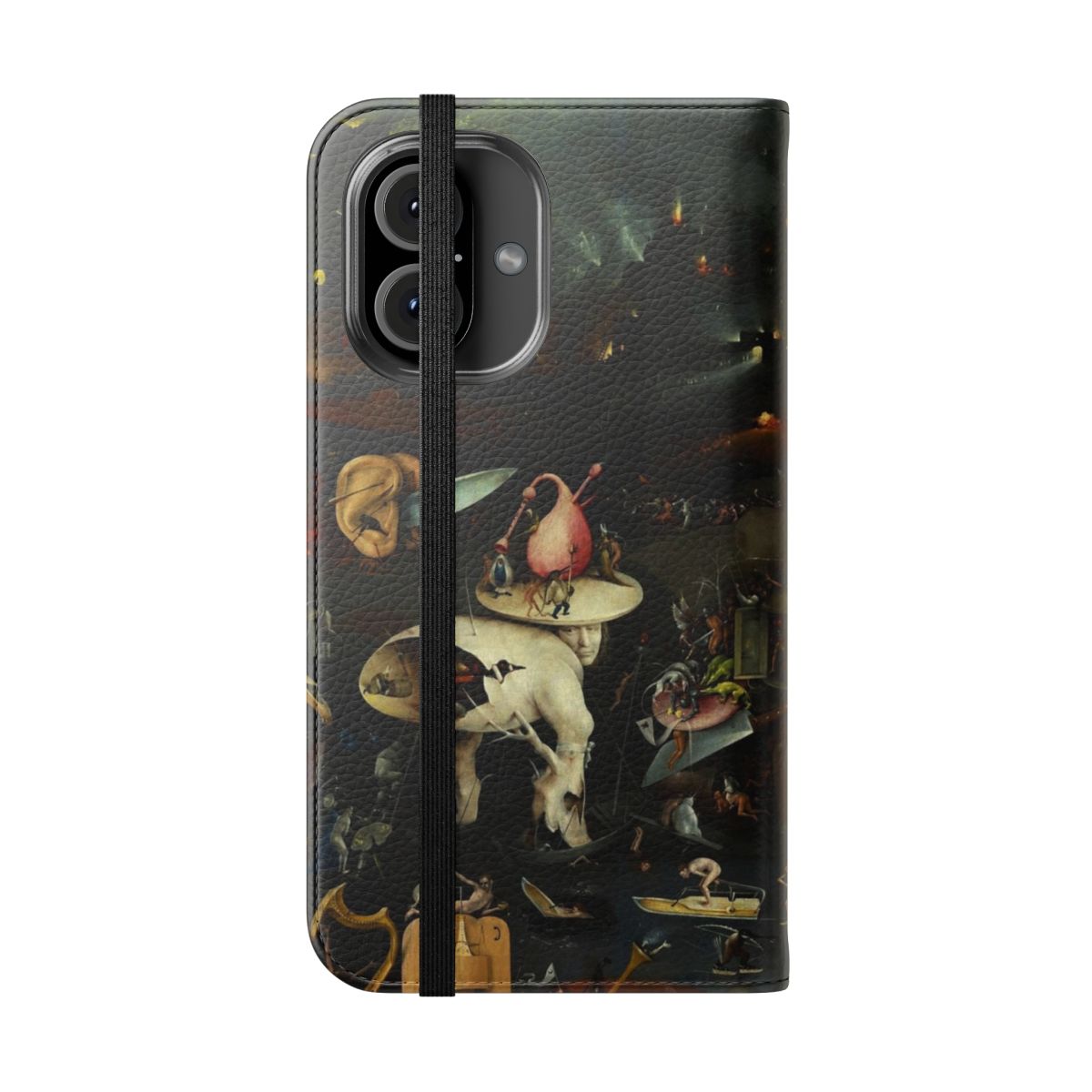 Surreal phone case featuring 'Hell' by Hieronymus Bosch - Folded Front