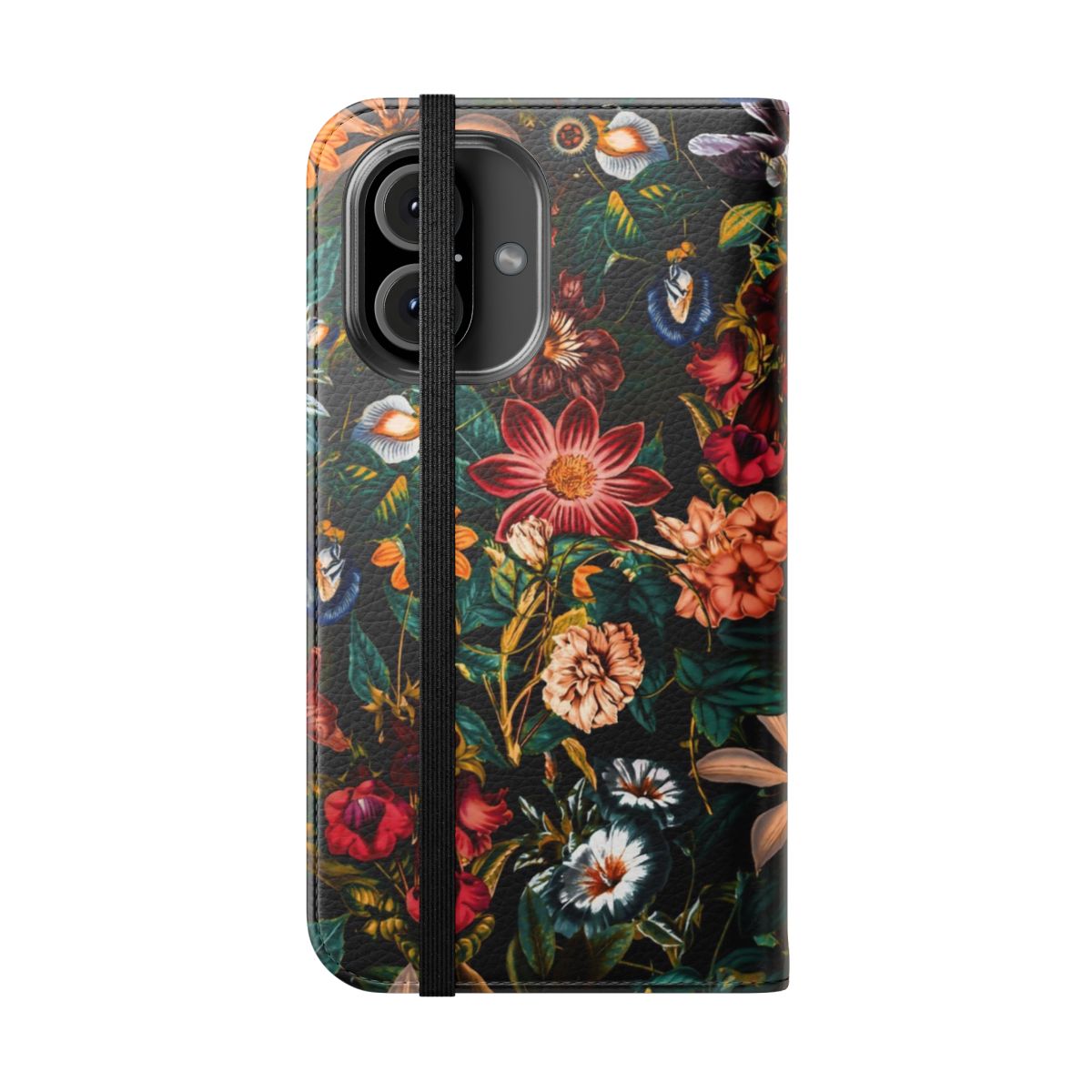 Vibrant floral and botanical pattern phone case with a night garden design - Folded Front