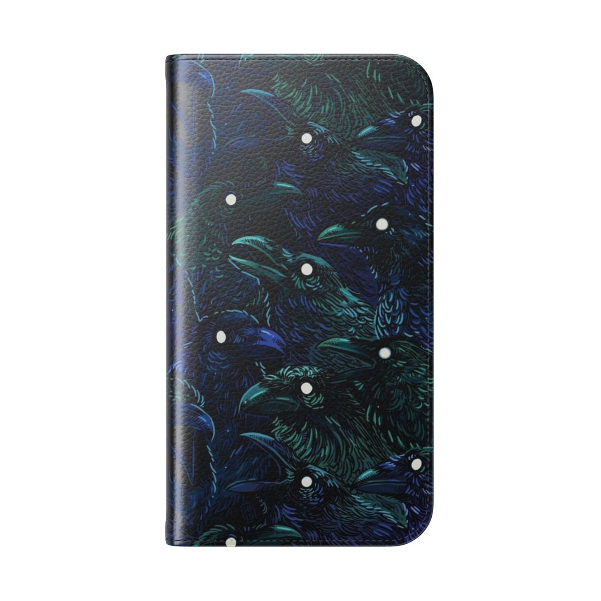 Ominous raven pattern phone case with a dark and mysterious design - Folded Back