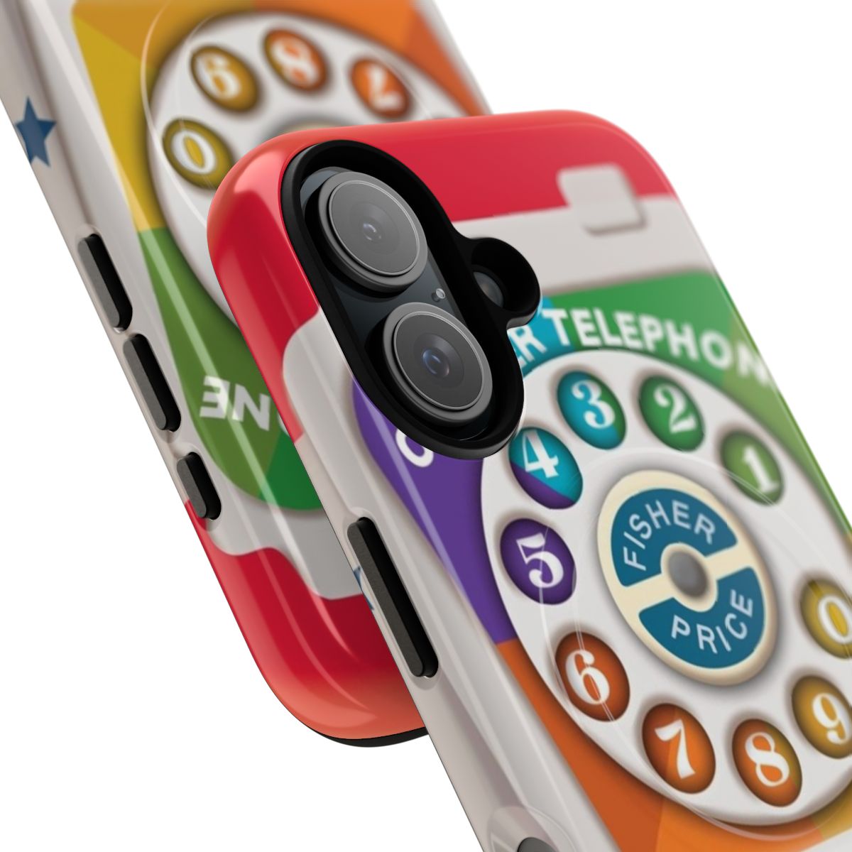 Vintage-inspired magnetic tough phone case featuring a retro toy telephone design - Detail