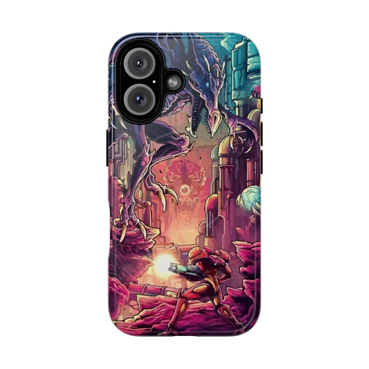 Collage of video game characters and consoles on a phone case