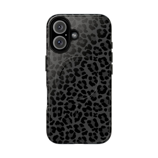 Black leopard print phone case with magnetic closure